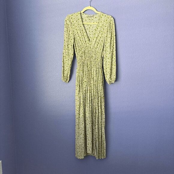 Women's Dress Forum Green Multi Pattern Small Maxi V Neck Long Sleeve Leg Slit - Picture 1 of 11